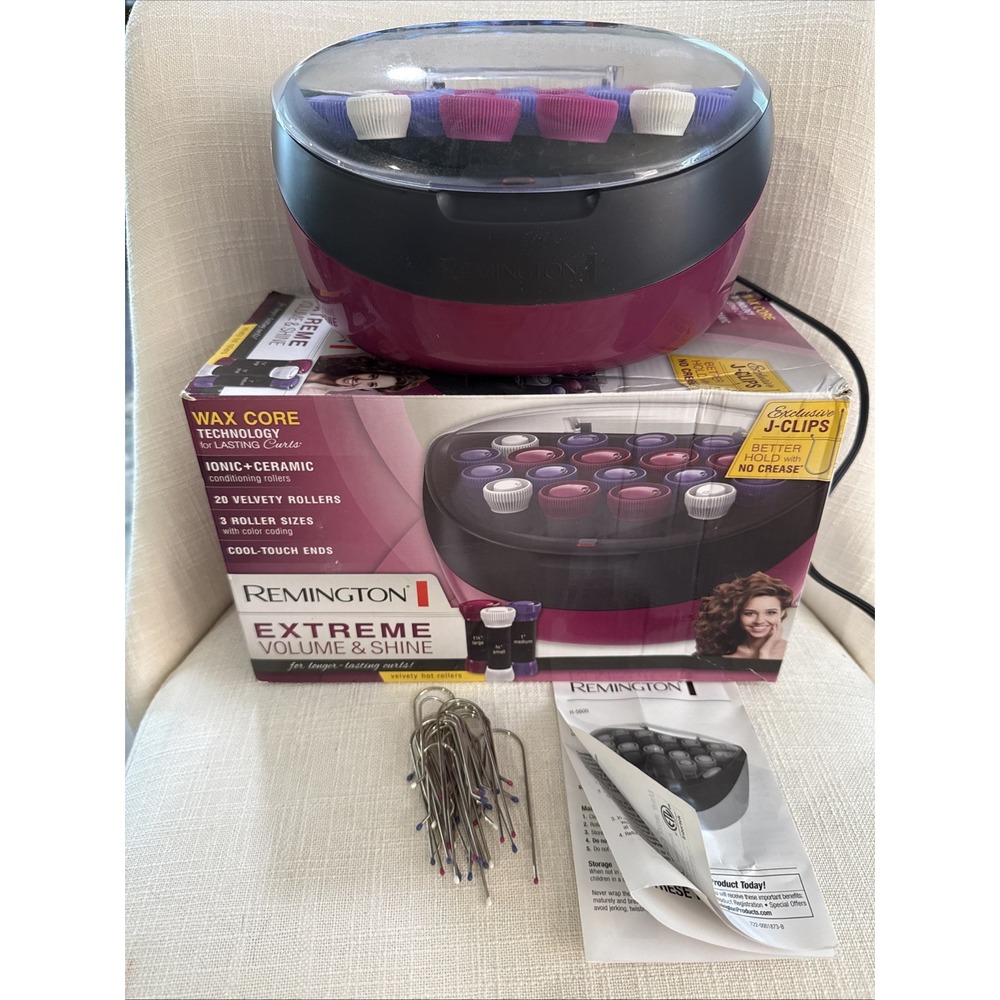 Remington Hair Curler‎ Set Velvet Hot Rollers Wax Core J-Clips COMPLETE Volume